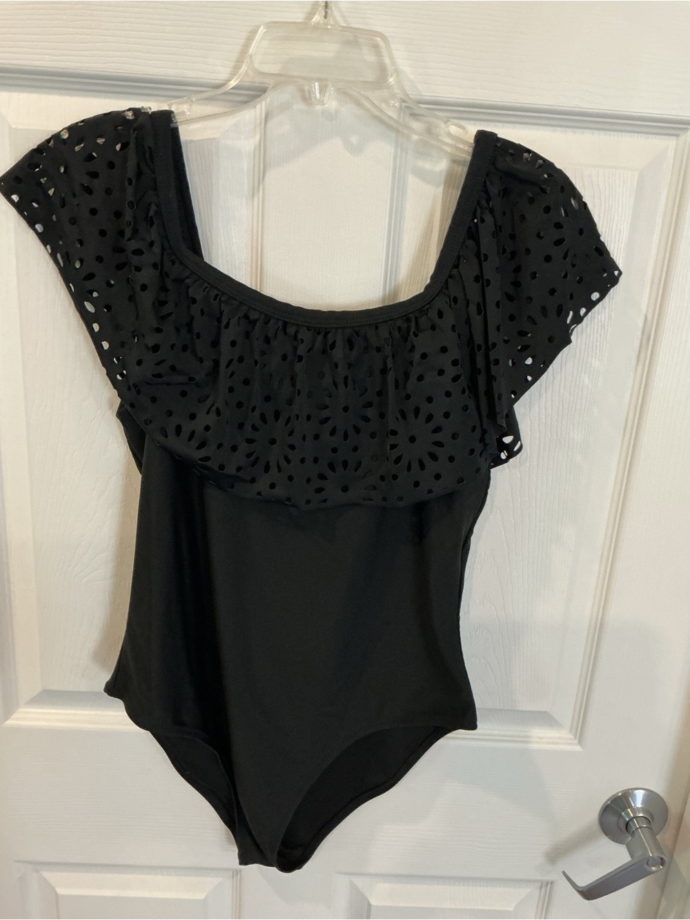 Black Off-Shoulder Ruffled Women bathing suit